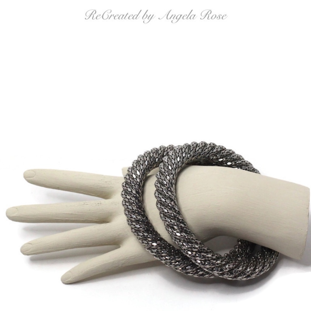 Set of 2 Chunky Silver Tone Bangles